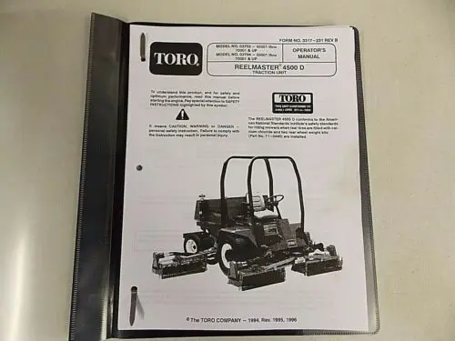 1994 1995 1996 1997 TORO REELMASTER 4500D MOWER 110 PAGES OWNERS PARTS MANUAL