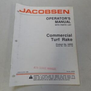 1989 JACOBSEN COMMERCIAL TURF RAKE LAWN DETHATCHER OPERATOR’S & PARTS MANUAL