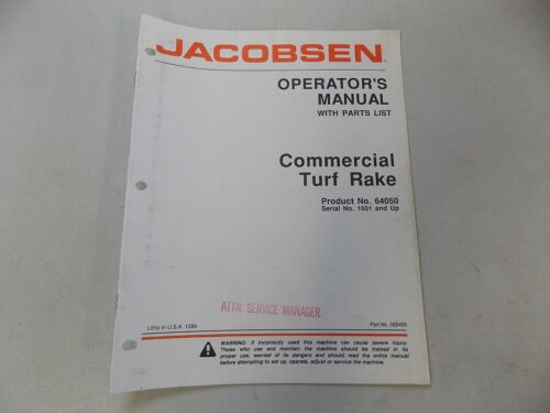 1989 JACOBSEN COMMERCIAL TURF RAKE LAWN DETHATCHER OPERATOR’S & PARTS MANUAL